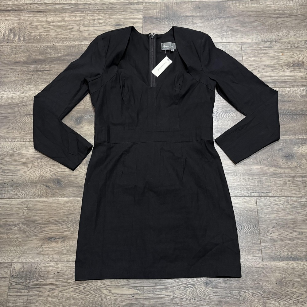 Anthropologie‎ Dress Womens 12 Black Long Sleeve V-Neck Sheath Little Black